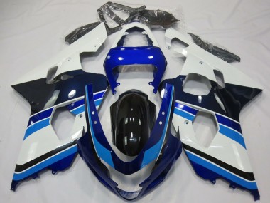 Custom 2004-2005 Suzuki GSXR 600 / GSXR 750 Motorcycle Fairings - White Blue Glossy Black UK