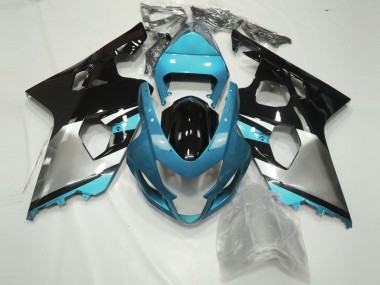 Custom 2004-2005 Suzuki GSXR 600 / GSXR 750 Motorcycle Fairings - Light Blue Silver Glossy Black UK