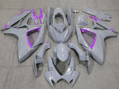 Custom 2006-2007 Suzuki GSXR 600 / GSXR 750 Motorcycle Fairings - Nardo Grey and Purple Trim UK