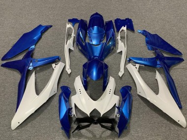 Custom 2008-2010 Suzuki GSXR 600 / GSXR 750 Motorcycle Fairings - White Blue UK