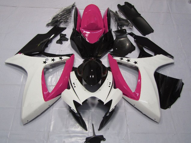 2006-2007 Suzuki GSXR 600 / GSXR 750 Motorcycle Fairings - Pink White Glossy Black Star UK