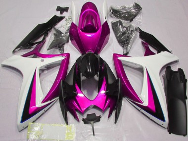 Custom 2006-2007 Suzuki GSXR 600 / GSXR 750 Motorcycle Fairings - White Pink Glossy Black UK