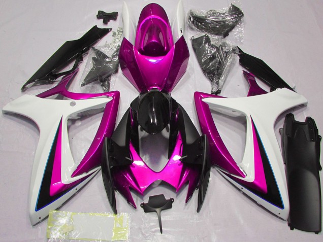 2006-2007 Suzuki GSXR 600 / GSXR 750 Motorcycle Fairings - White Pink Glossy Black UK