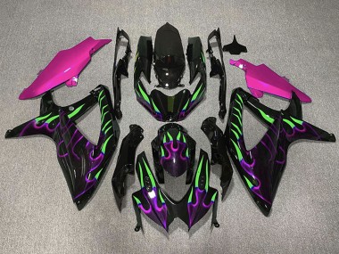 Custom 2008-2010 Suzuki GSXR 600 / GSXR 750 Motorcycle Fairings - Glossy black Pink Purple Green Flame UK