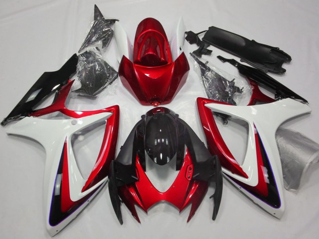 2006-2007 Suzuki GSXR 600 / GSXR 750 Motorcycle Fairings - White Red Glossy Black UK