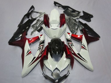 Custom 2008-2010 Suzuki GSXR 600 / GSXR 750 Motorcycle Fairings - White Red Glossy Black UK