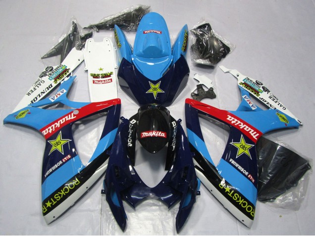 2006-2007 Suzuki GSXR 600 / GSXR 750 Motorcycle Fairings - Blue White Red Glossy Black Rockstar UK
