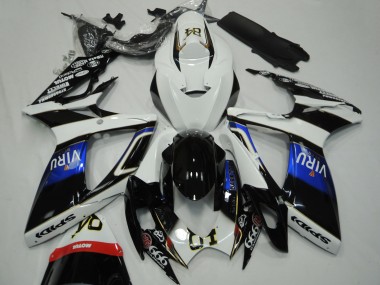Custom 2006-2007 Suzuki GSXR 600 / GSXR 750 Motorcycle Fairings - White Blue Glossy Black Viru UK