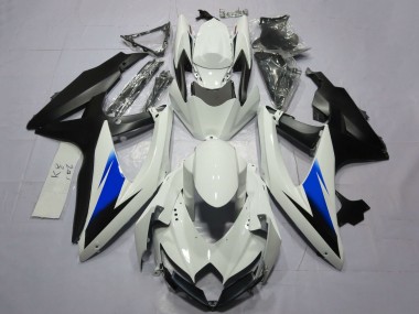 Custom 2008-2010 Suzuki GSXR 600 / GSXR 750 Motorcycle Fairings - White Blue Matte Black UK