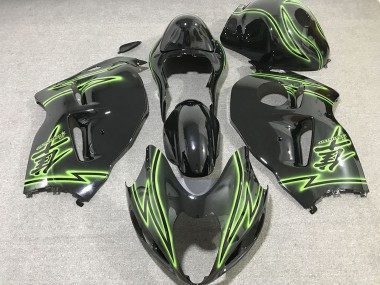 Custom 1996-2007 Suzuki GSXR 1300 Motorcycle Fairings - Glossy Black Green Lightning UK