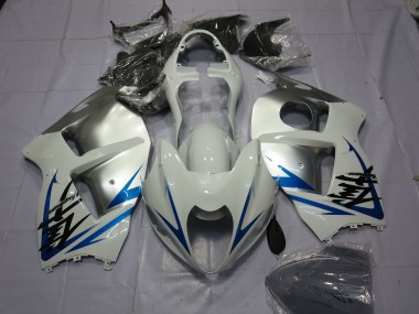 Custom 1996-2007 Suzuki GSXR 1300 Motorcycle Fairings - White Silver Blue UK