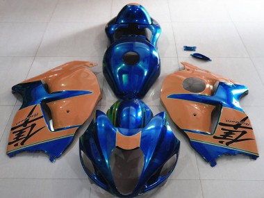 Custom 1996-2007 Suzuki GSXR 1300 Motorcycle Fairings - Glossy Blue and Desert Tan UK