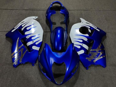Custom 1996-2007 Suzuki GSXR 1300 Motorcycle Fairings - White Blue Flame UK