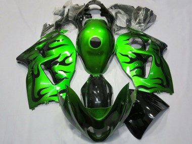 Custom 1996-2007 Suzuki GSXR 1300 Motorcycle Fairing - Green Black Flame UK