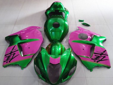 Custom 1996-2007 Suzuki GSXR 1300 Motorcycle Fairings - Glossy Green and Pink UK