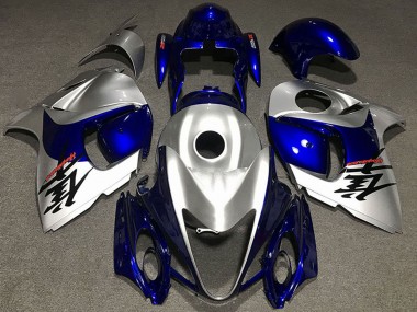Custom 2008-2020 Suzuki GSXR 1300 Motorcycle Fairings - Glossy Silver and Blue UK