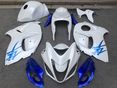 Custom 2008-2020 Suzuki GSXR 1300 Motorcycle Fairings - Glossy White Blue UK