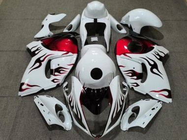 Custom 2008-2020 Suzuki GSXR 1300 Motorcycle Fairings - Glossy White Red Flame UK