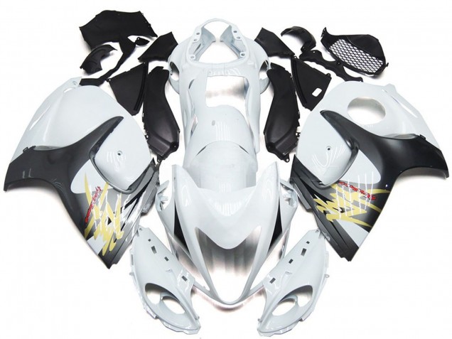 2008-2020 Suzuki GSXR 1300 Motorcycle Fairings - Glossy White with Silver Style UK