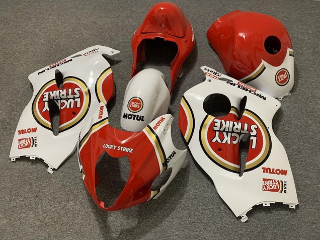1996-2007 Suzuki GSXR 1300 Motorcycle Fairings - White Red Lucky Strike UK