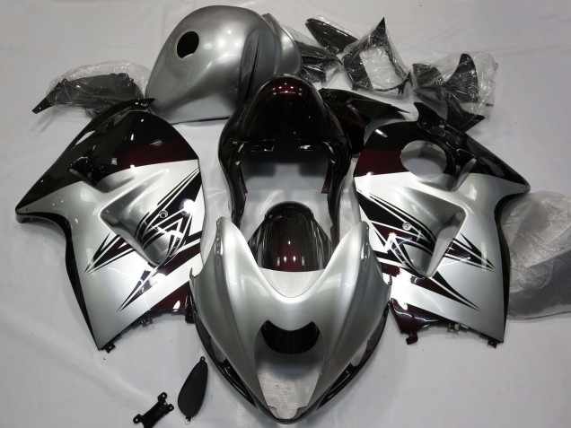 1996-2007 Suzuki GSXR 1300 Motorcycle Fairings - Silver Dark Red UK