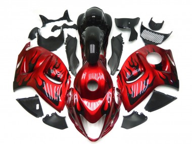 Custom 2008-2020 Suzuki GSXR 1300 Motorcycle Fairings - Red with Black Flame UK