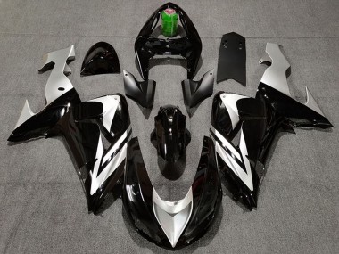 Custom 2006-2007 Kawasaki ZX10R Motorcycle Fairings - Glossy Black Silver UK