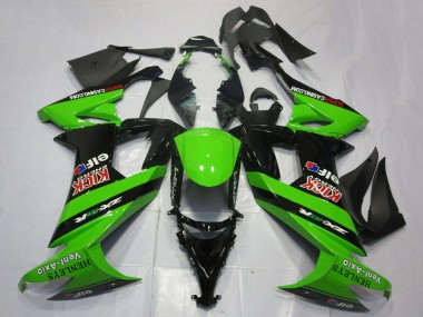 Custom 2008-2010 Kawasaki ZX10R Motorcycle Fairings - Green Black Red Kick Elf Henleys Vent-Axia UK