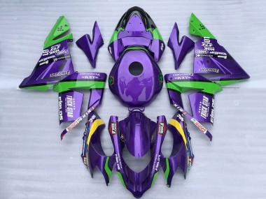 Custom 2004-2005 Kawasaki ZX10R Motorcycle Fairings - Green Purple Trick Star UK