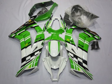 Custom 2011-2015 Kawasaki ZX10R Motorcycle Fairing - White Green Yellow Black Maxxis Dunlop UK