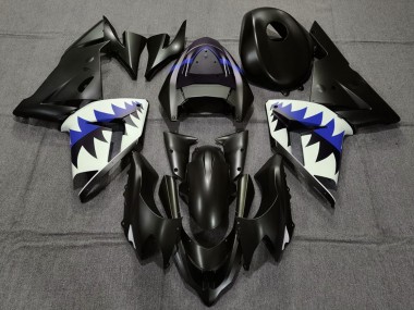 Custom 2004-2005 Kawasaki ZX10R Motorcycle Fairings - Matte Black and Dark Blue Shark UK