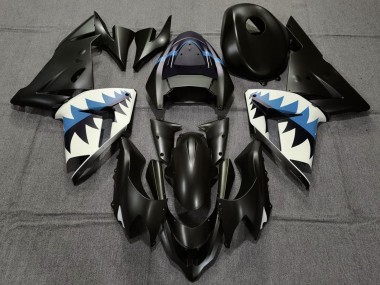 Custom 2004-2005 Kawasaki ZX10R Motorcycle Fairings - Matte Black and Light Blue Shark UK