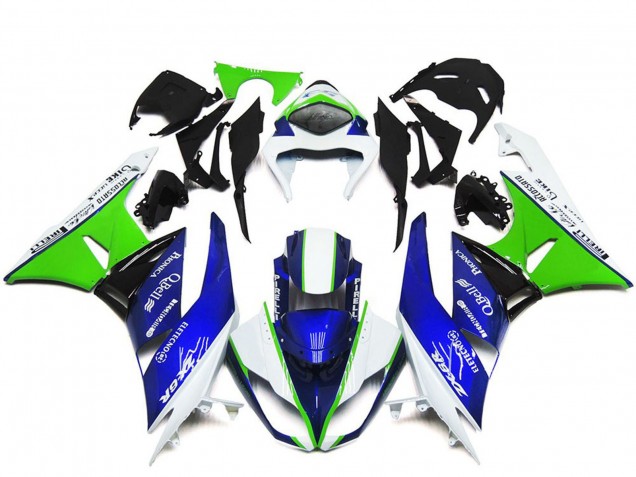2009-2012 Kawasaki ZX6R Motorcycle Fairings - White Green Blue Black UK