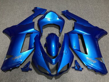 Custom 2007-2008 Kawasaki ZX6R Motorcycle Fairings - Glossy Blue Chrome Logo UK