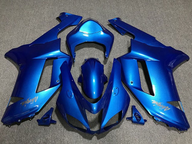 2007-2008 Kawasaki ZX6R Motorcycle Fairings - Glossy Blue Chrome Logo UK