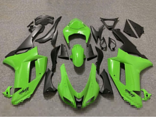 2007-2008 Kawasaki ZX6R Motorcycle Fairings - Glossy Green and Matte Black UK