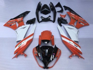 Custom 2009-2012 Kawasaki ZX6R Motorcycle Fairings - Orange White Glossy Black Elf Touch4 Bridgestone UK
