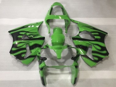 Custom 2000-2002 Kawasaki ZX6R Motorcycle Fairings - Green Black Flame UK
