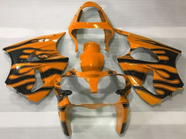 Custom 2000-2002 Kawasaki ZX6R Motorcycle Fairings - Orange Black Flame UK