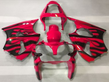 Custom 2000-2002 Kawasaki ZX6R Motorcycle Fairings - Red Black Flame UK