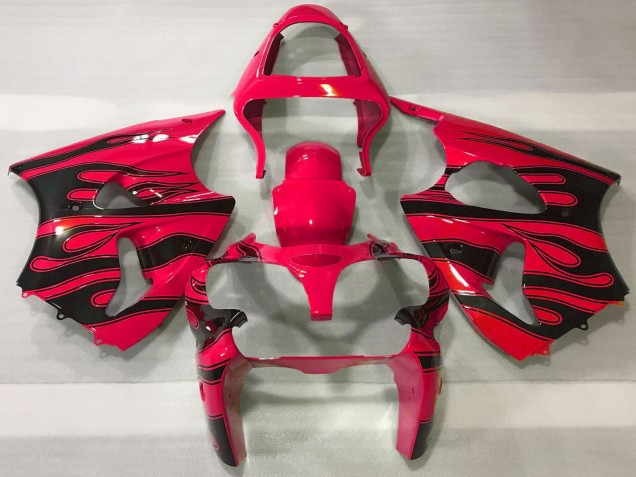2000-2002 Kawasaki ZX6R Motorcycle Fairings - Red Black Flame UK