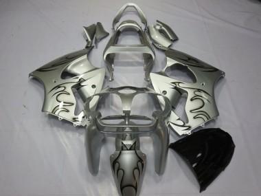 Custom 2000-2002 Kawasaki ZX6R Motorcycle Fairings - Silver Black Flame UK