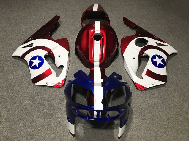 2002-2006 Kawasaki ZX12R Motorcycle Fairings - Red Blue White Star Captain America UK