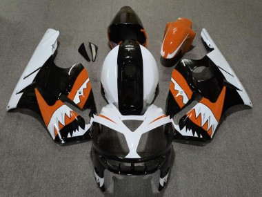 Custom 2002-2006 Kawasaki ZX12R Motorcycle Fairings - Orange Black White Shark UK