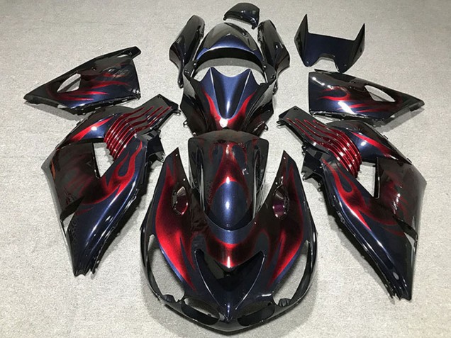 2006-2011 Kawasaki ZX14R Motorcycle Fairings - Chameleon Blue Black Red Flame UK