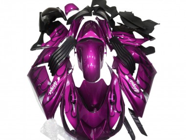Custom 2006-2011 Kawasaki ZX14R Motorcycle Fairing - Purple Black Flame White Ninja UK