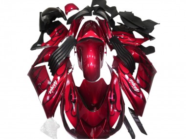 Custom 2006-2011 Kawasaki ZX14R Motorcycle Fairings - Red Black Flame White Ninja UK