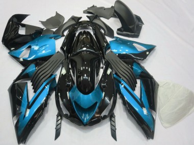 Custom 2006-2011 Kawasaki ZX14R Motorcycle Fairings - Light Blue Glossy Black UK