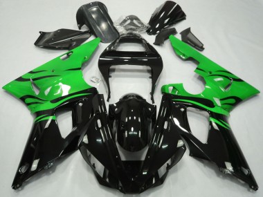 Custom 2000-2001 Yamaha R1 Motorcycle Fairings - Green Glossy Black Flame UK