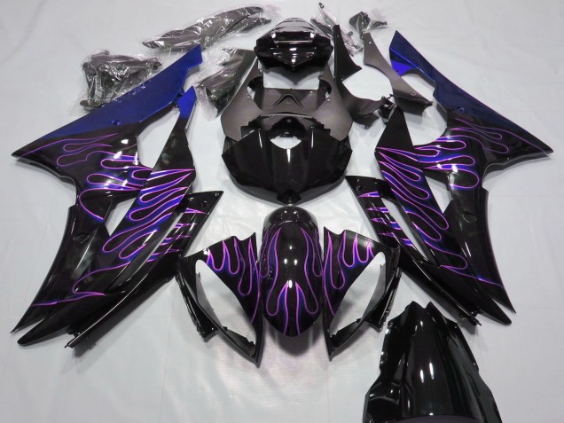 2008-2016 Yamaha R6 Motorcycle Fairings - Blue Glossy Black Purple Flame UK